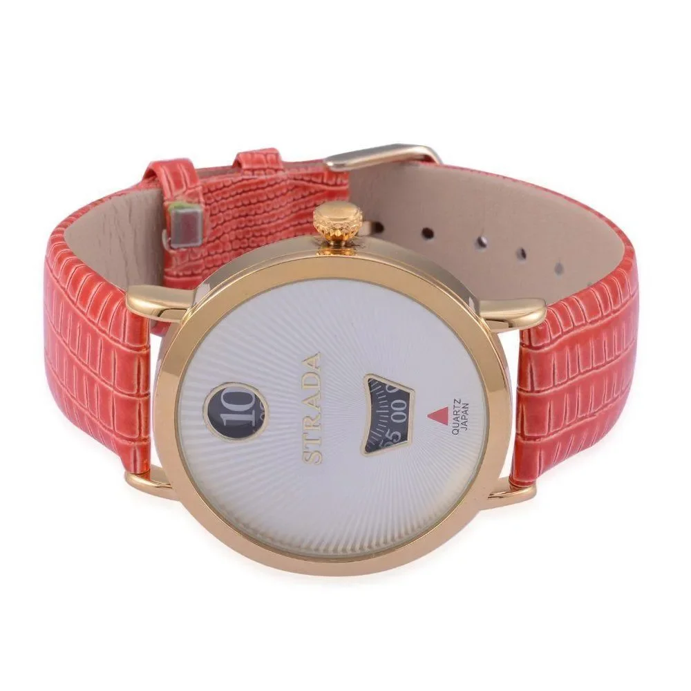STRADA Watch with Faux Leather Band Red